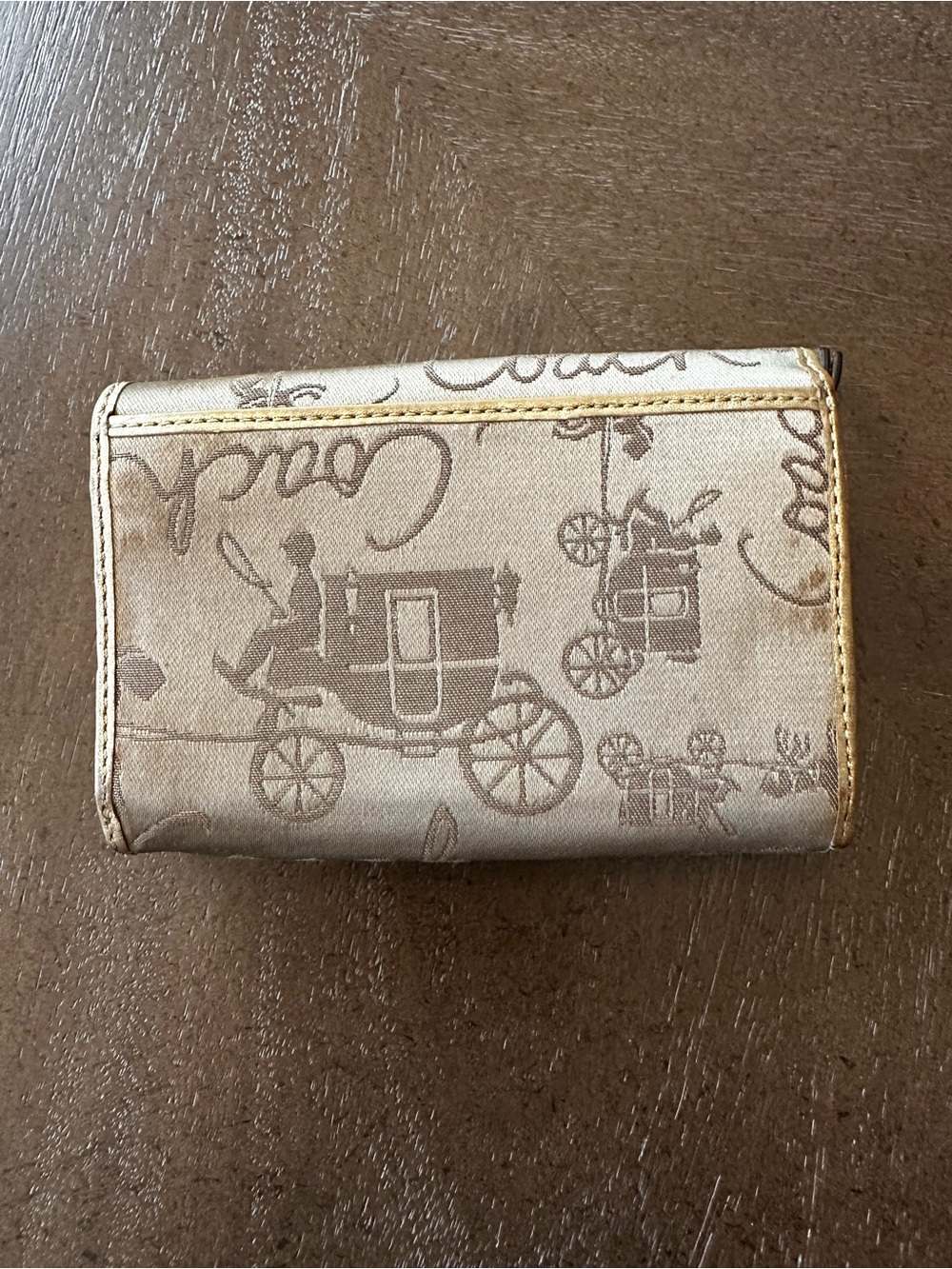 Coach Horse and Carriage fabric and metallic gold leather trim trifold wallet - Picture 3 of 16
